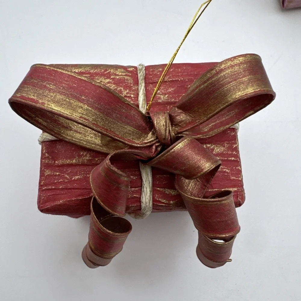 Vintage 80s Dansk‎ Christmas Ornaments Presents Paper Mache Ribbon Set 6 Box
